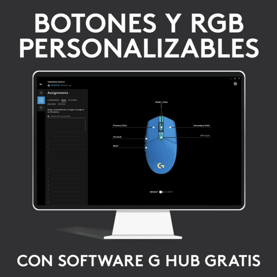 MOUSE GAMING LOGITECH G203 AZUL/CABLE/USB/RGB — imagen 8