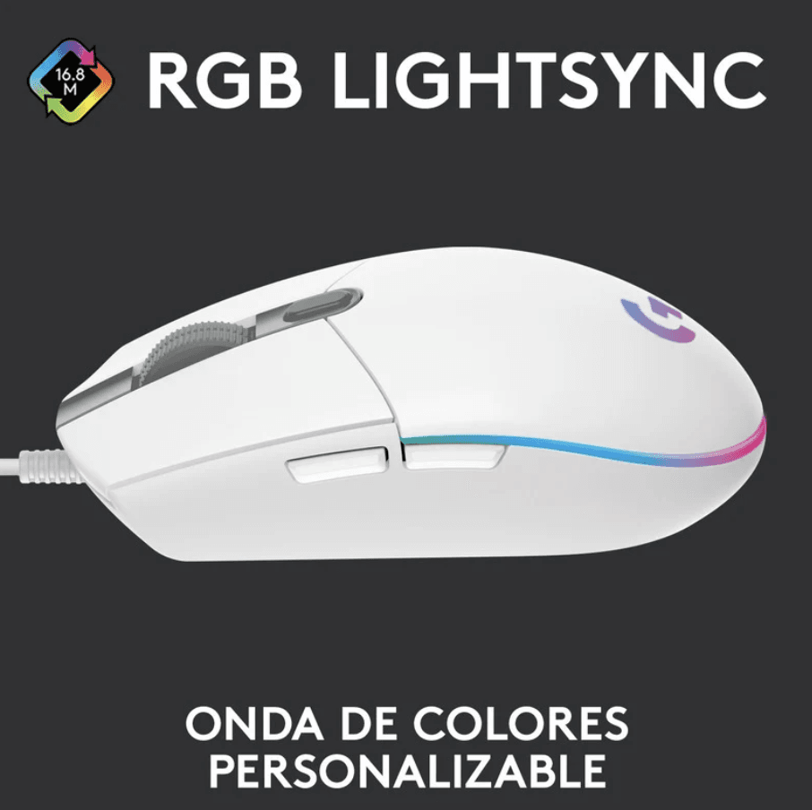 MOUSE GAMING LOGITECH G203 BLANCO/CABLE/USB/RGB — imagen 2