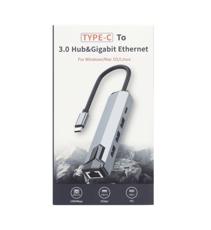 HUB ADAPTADOR TIPO C A USB 3.0 X3  + RJ45