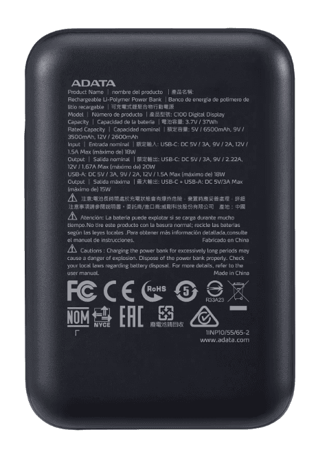 POWER BANK ADATA C100 DIGITAL 10.000MAH NEGRA — imagen 4