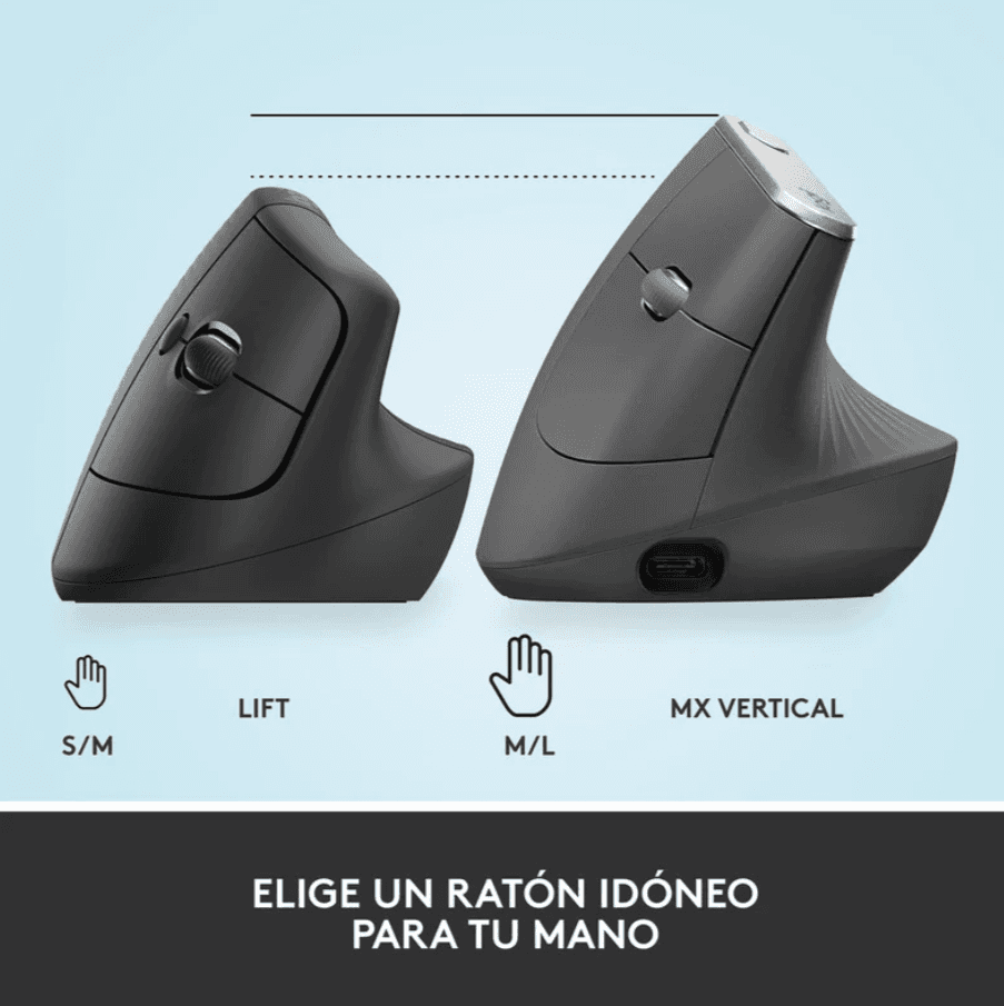 MOUSE LOGITECH LIFT VERTIVAL ERGONÓMICO INALÁMBRICO GRAFITO — imagen 7