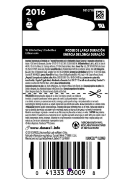 PILA BOTON CR2016 DURACELL — imagen 2