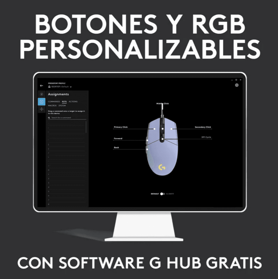 MOUSE GAMING LOGITECH G203 LILA/CABLE/USB/RGB — imagen 8