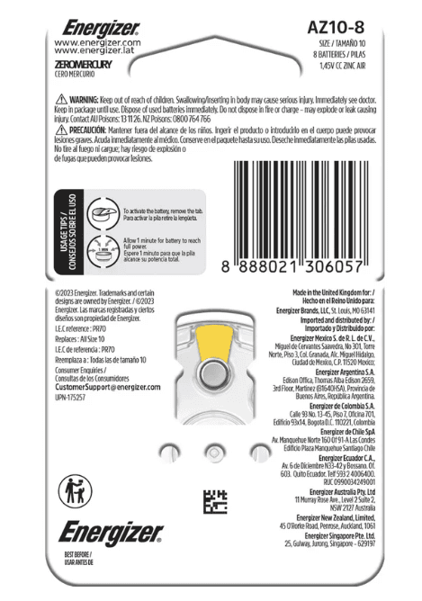 PILA AUDICION #10 ENERGIZER X 8 UND — imagen 2