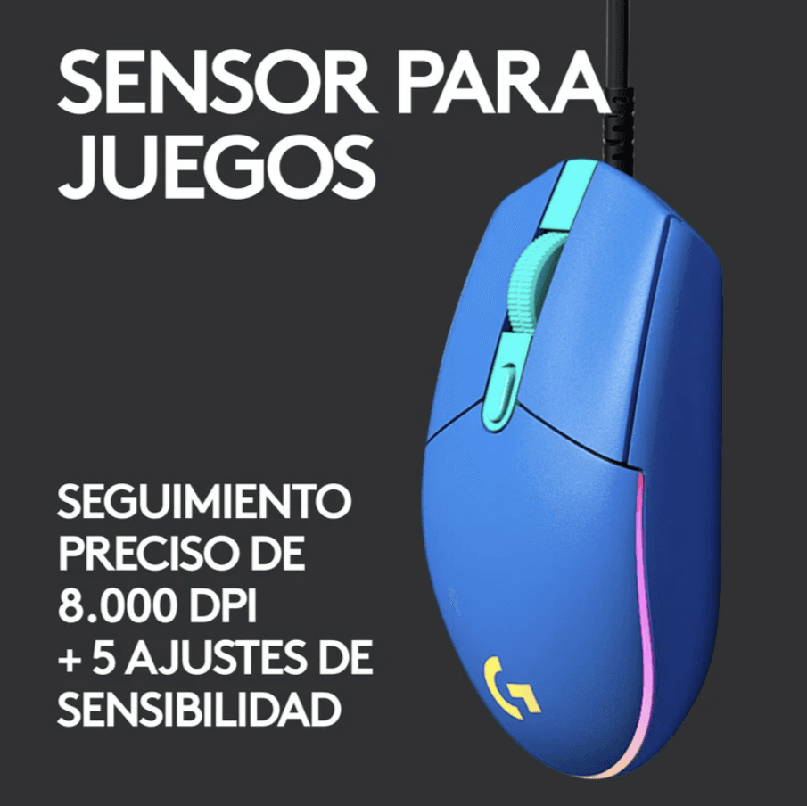 MOUSE GAMING LOGITECH G203 AZUL/CABLE/USB/RGB — imagen 2