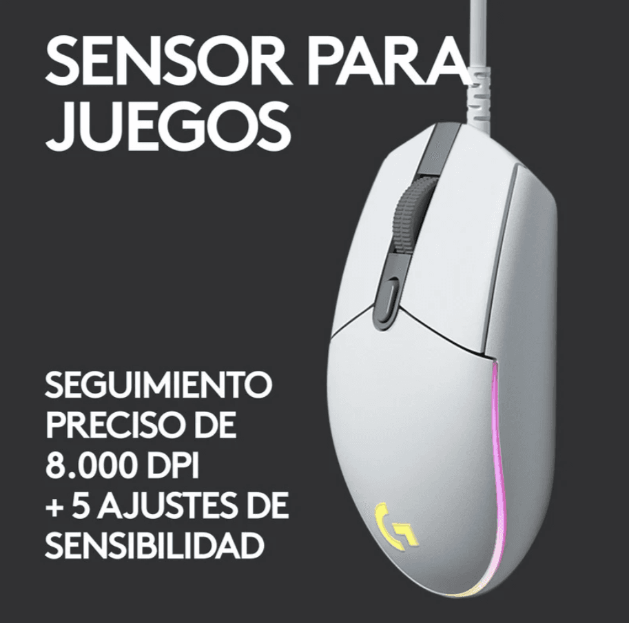 MOUSE GAMING LOGITECH G203 BLANCO/CABLE/USB/RGB — imagen 3