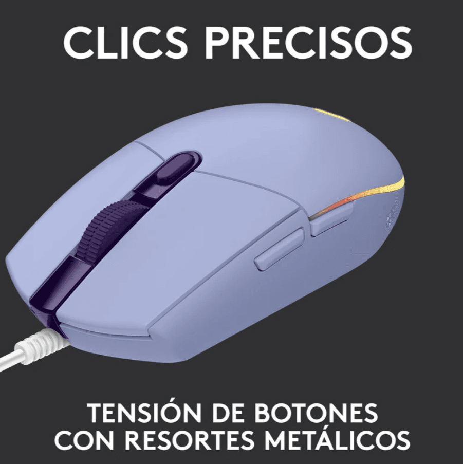 MOUSE GAMING LOGITECH G203 LILA/CABLE/USB/RGB — imagen 4