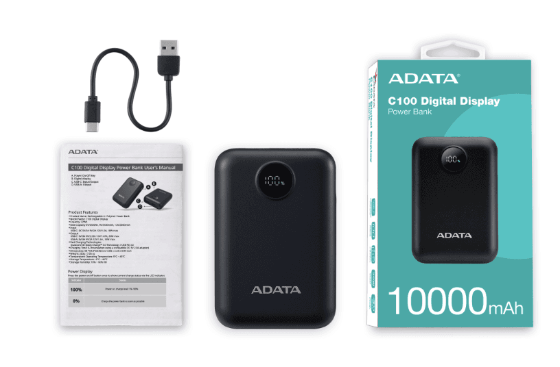 POWER BANK ADATA C100 DIGITAL 10.000MAH NEGRA