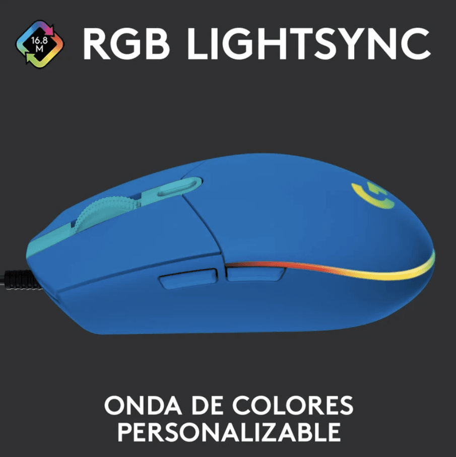 MOUSE GAMING LOGITECH G203 AZUL/CABLE/USB/RGB