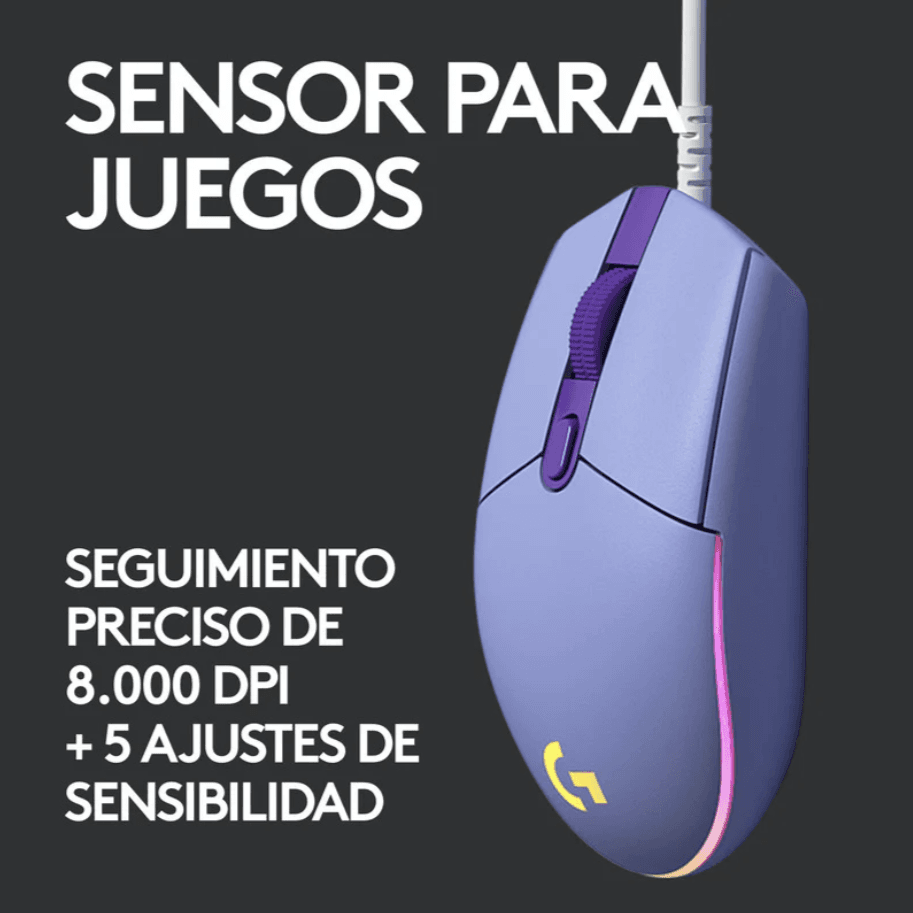 MOUSE GAMING LOGITECH G203 LILA/CABLE/USB/RGB